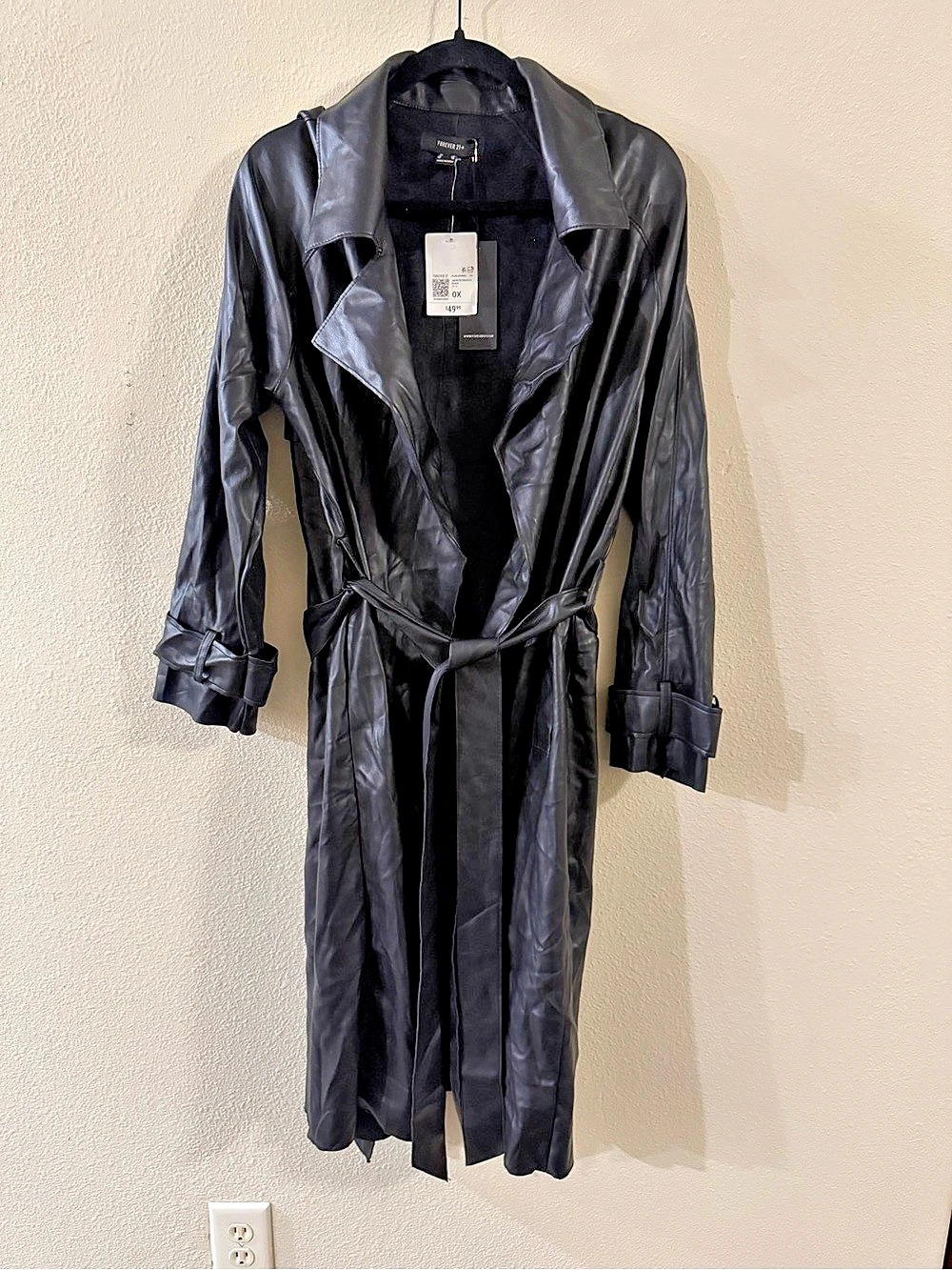 Forever 21 Plus Size Faux Leather Trench Coat Black